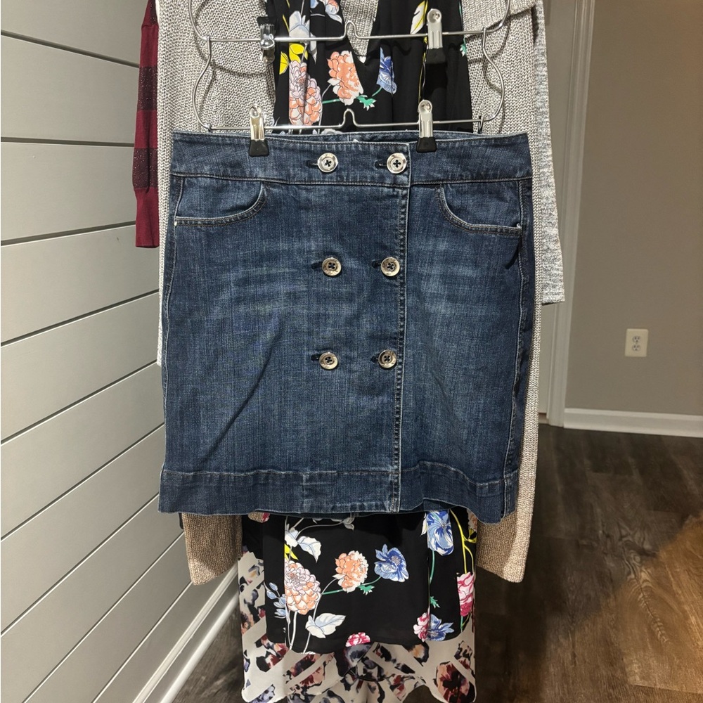 White House Black Market Double-Breasted Denim Skirt